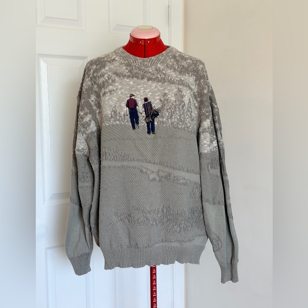 Vintage 90s Cotton Golf Sweater USA Made XL/L Embroidered Golfer Scenic Crewneck